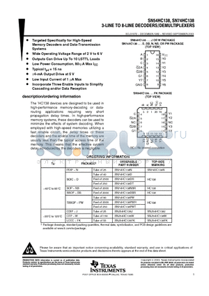 SN74HC138DRG3 datasheet - 3-LINE TO 8-LINE DECODERS/DEMULTIPLEXERS