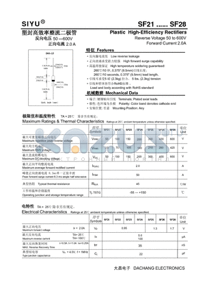 SF26 datasheet - Plastic High-Efficiency Rectifiers Reverse Voltage 50 to 600V Forward Current 2.0A