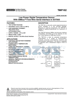 TMP102AIDRLT datasheet - Low Power Digital Temperature Sensor With SMBus/Two-Wire Serial Interface in SOT563