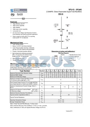 SF27G datasheet - 2.0AMPS. Glass Passivated Super Fast Rectifiers