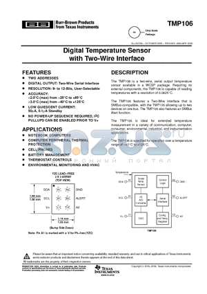 TMP106YZCT datasheet - Digital Temperature Sensor with Two-Wire Interface