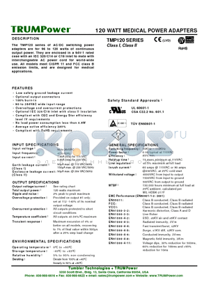 TMP120-24 datasheet - 120 WATT MEDICAL POWER ADAPTERS