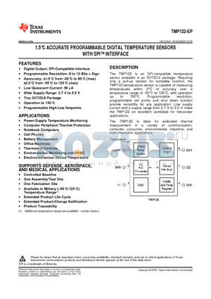 TMP122-EP datasheet - 1.5`C ACCURATE PROGRAMMABLE DIGITAL TEMPERATURE SENSORS WITH SPI INTERFACE