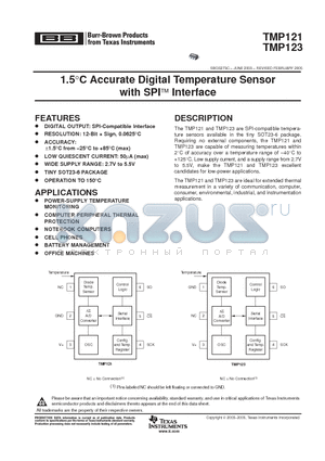 TMP123AIDBVT datasheet - 1.5C Accurate Digital Temperature Sensor with SPI Interface