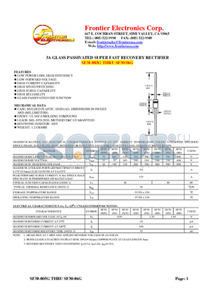 SF30-005G datasheet - 3A GLASS PASSIVATED SUPER FAST RECOVERY RECTIFIER