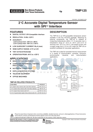 TMP125AIDBVRG4 datasheet - 2C Accurate Digital Temperature Sensor with SPI Interface