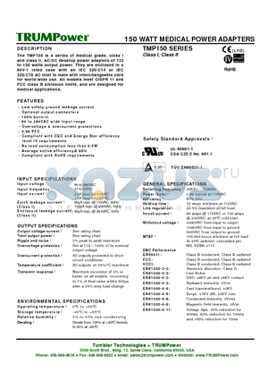 TMP150-24 datasheet - 150 WATT MEDICAL POWER ADAPTERS