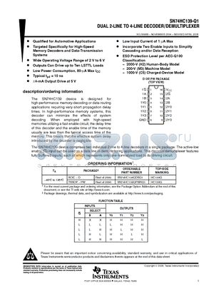 SN74HC139QPWRG4Q1 datasheet - DUAL 2-LINE TO 4-LINE DECODER/DEMULTIPLEXER