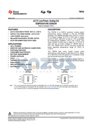 TMP20AIDCKR datasheet - a2.5`C Low-Power, Analog Out TEMPERATURE SENSOR