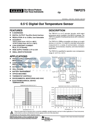 TMP275AIDGKRG4 datasheet - 0.5`C Digital Out Temperature Sensor