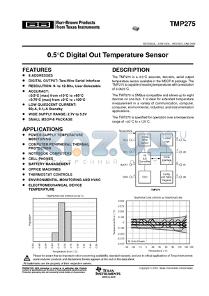 TMP275 datasheet - 0.5`C Digital Out Temperature Sensor