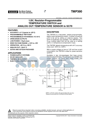 TMP300AIDBVT datasheet - 1.8V, Resistor-Programmable TEMPERATURE SWITCH and