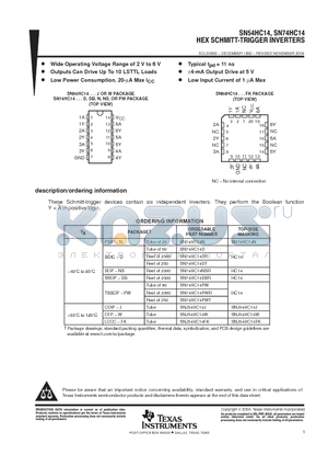 SN74HC14DG4 datasheet - HEX SCHMITT-TRIGGER INVERTERS