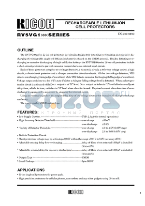 RV5VG101C datasheet - RECHARGEABLE LITHIUM-ION CELL PROTECTORS