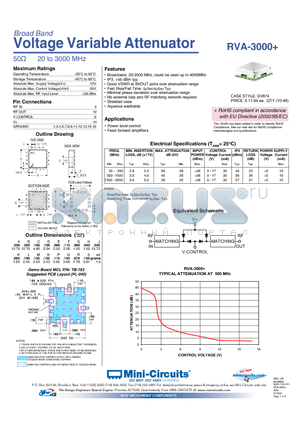 RVA-3000 datasheet - Voltage Variable Attenuator 50Y 20 to 3000 MHz