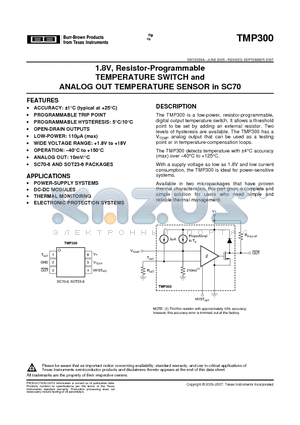 TMP300AIDCKTG4 datasheet - 1.8V, Resistor-Programmable TEMPERATURE SWITCH and