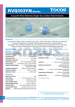 RVQ10YN10FB102M datasheet - Long Life 10mm Diameter, Single-Turn, Carbon Panel Controls