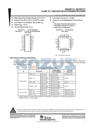 SN74HC151PW datasheet - 8-LINE TO 1-LINE DATA SELECTORS/MULTIPLEXERS