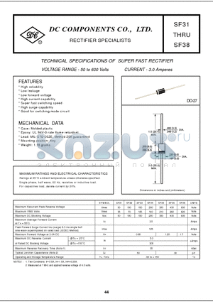 SF31 datasheet - TECHNICAL SPECIFICATIONS OF SUPER FAST RECTIFIER