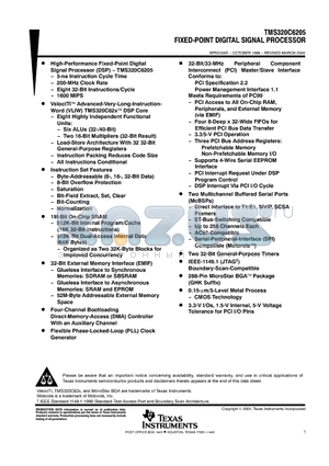 TMP320C6202BGLSA100 datasheet - FIXED-POINT DIGITAL SIGNAL PROCESSOR