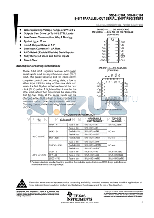 SN74HC164D datasheet - 8-BIT PARALLEL-OUT SERIAL SHIFT REGISTERS