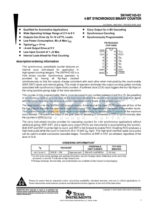 SN74HC163-Q1 datasheet - 4-BIT SYNCHRONOUS BINARY COUNTER