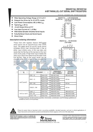 SN74HC164DTE4 datasheet - 8-BIT PARALLEL-OUT SERIAL SHIFT REGISTERS