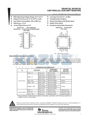 SN74HC165DBRE4 datasheet - 8-BIT PARALLEL-LOAD SHIFT REGISTERS