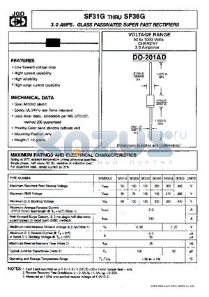 SF33G datasheet - 3.0 AMPS. GLASS PASSIVATED SUPER FAST RECTIFIERS