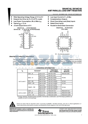 SN74HC165DRG4 datasheet - 8-BIT PARALLEL-LOAD SHIFT REGISTERS