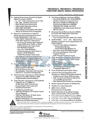 TMP320C6411GLZA300 datasheet - FIXED-POINT DIGITAL SIGNAL PROCESSORS