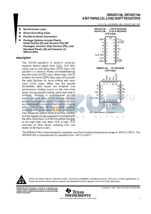 SN74HC166D datasheet - 8-BIT PARALLEL-LOAD SHIFT REGISTERS