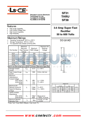 SF34 datasheet - 3.0Amp super fast rectifier 50to600 volts