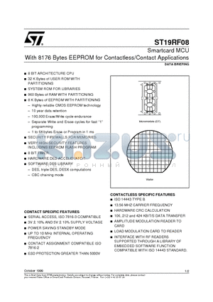 ST19RF08 datasheet - Smartcard MCU With 8176 Bytes EEPROM for Contactless/Contact Applications