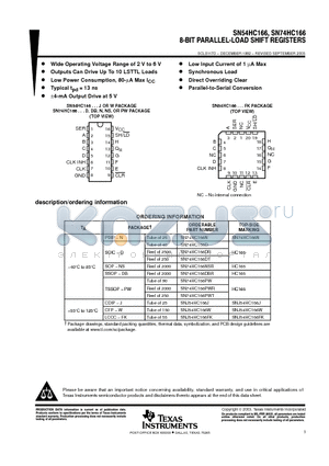 SN74HC166DBR datasheet - 8-BIT PARALLEL-LOAD SHIFT REGISTERS