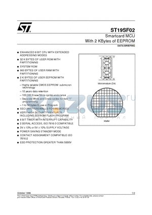 ST19SF02 datasheet - Smartcard MCU With 2 KBytes of EEPROM