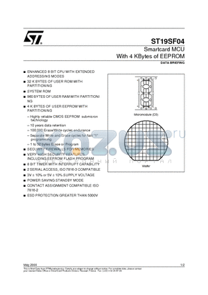 ST19SF04 datasheet - Smartcard MCU With 4 KBytes of EEPROM