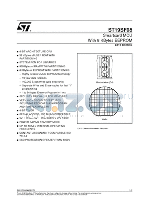 ST19SF08 datasheet - Smartcard MCU With 8 KBytes EEPROM