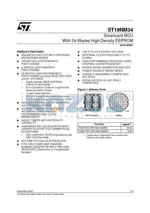 ST19NM34 datasheet - Smartcard MCU With 34 Kbytes High Density EEPROM