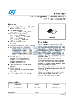 ST1G3234 datasheet - 1-bit dual supply bus buffer level translator with A-side series resistor