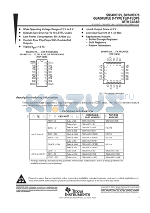 SN74HC175PWLE datasheet - QUADRUPLE D-TYPE FLIP-FLOPS WITH CLEAR