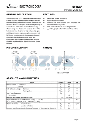 ST1N60-251 datasheet - POWER MOSFET