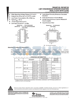 SN74HC193DRE4 datasheet - 4-BIT SYNCHRONOUS UP/DOWN COUNTERS DUAL CLOCK WITH CLEAR