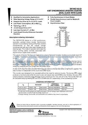 SN74HC193-Q1 datasheet - 4-BIT SYNCHRONOUS UP/DOWN COUNTER (DUAL CLOCK WITH CLEAR)