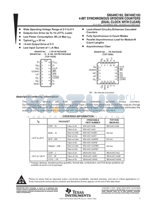 SN74HC193DTE4 datasheet - 4-BIT SYNCHRONOUS UP/DOWN COUNTERS DUAL CLOCK WITH CLEAR