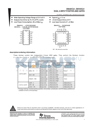 SN74HC21 datasheet - DUAL 4-INPUT POSITIVE-AND GATES