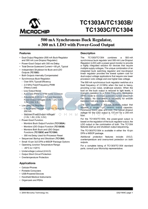 TC1304-1H1EUN datasheet - 500 mA Synchronous Buck Regulator,  300 mA LDO with Power-Good Output