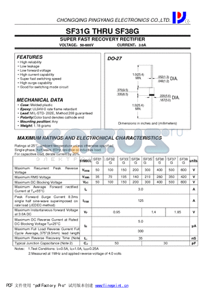 SF38G datasheet - SUPER FAST RECOVERY RECTIFIER