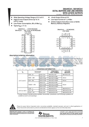 SN74HC241PWE4 datasheet - OCTAL BUFFERS AND LINE DRIVERS WITH 3-STATE OUTPUTS