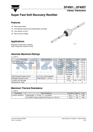 SF4001 datasheet - Super Fast Soft Recovery Rectifier